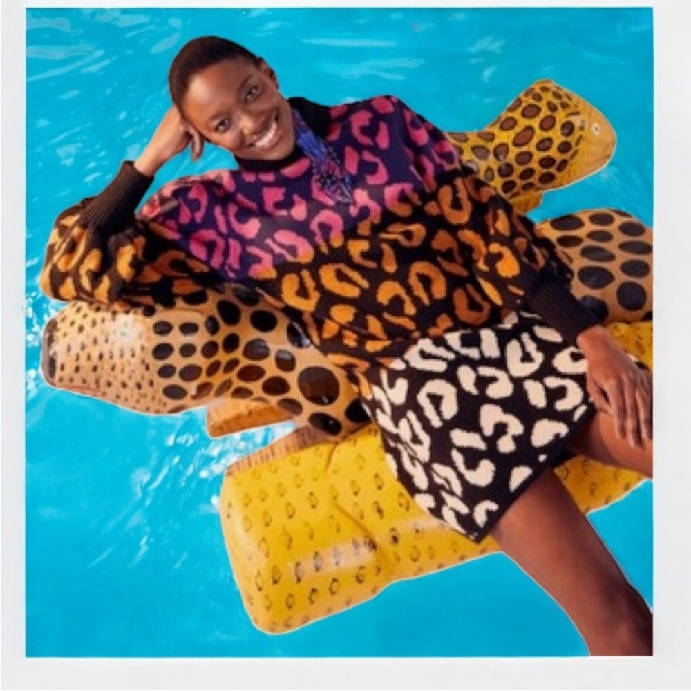 FARM Rio Mixed Leopards Print Sweater Dress Multicolored Mini Dress Size S